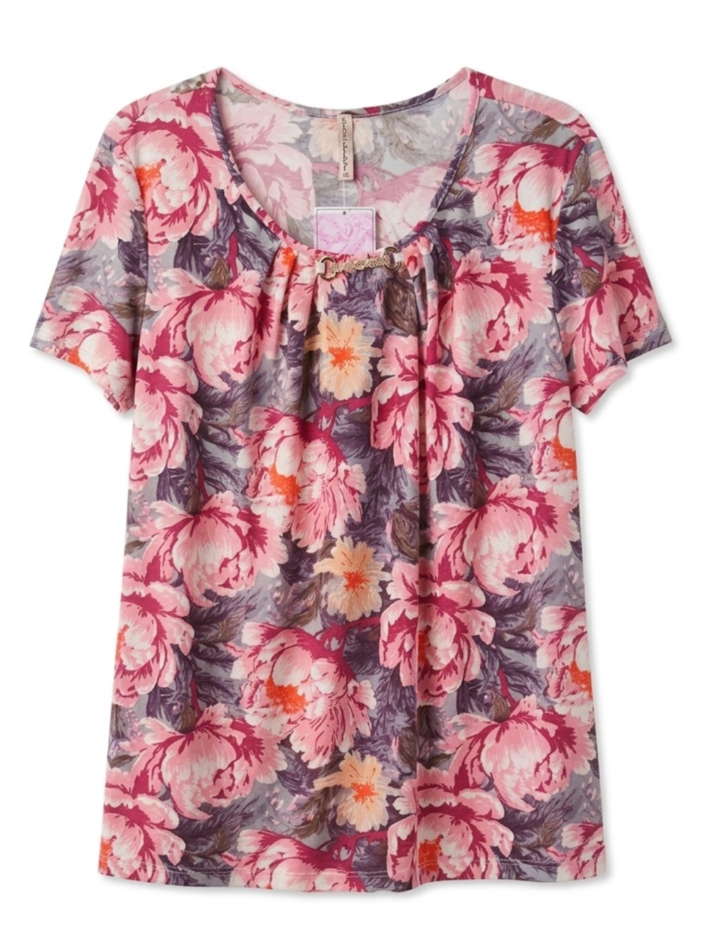 Liz & Lilli Floral Short Sleeve Embellished Top 3X NWT Pink Gray